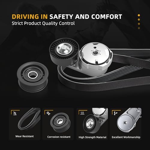 Image of Belt Tensioner Serpentine Belt Idler Pulley Kit Fit for Chrysler 200 /Town & Country, for Dodge Avenger /Grand Caravan /Journey, for Ram C /V 3.6L V6 2011-2019, 39282, 38082, 6PK1960, 90K-39282D