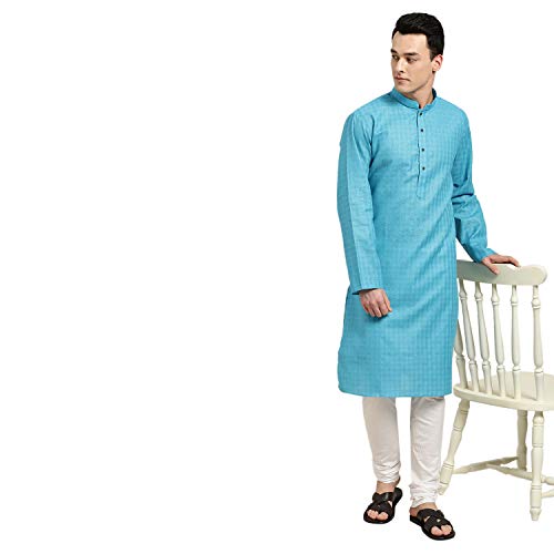 Image of SOJANYA Pastel Green Cotton Blend Kurta with Contrast Button Detailing