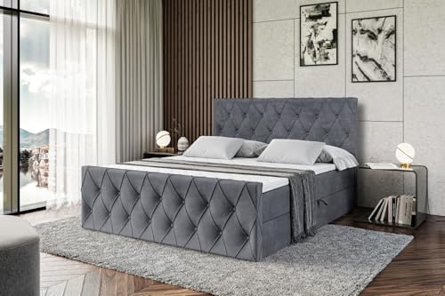 ALTDECOR Boxspringbett mit Matratze und Lattenrost, Boxbett, Fußteil, Topper, Polsterbett mit Bettkasten, Bett mit Stauraum H4-Matratze, Doppelbett, Springboxbett - Amay - 180x200 - Dunkelgrau Samt – Bild 6