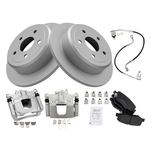 Image of TRQ Rear Brake Pad and Rotor Set Ceramic Coated Rotors Calipers Compatible with 2008-2012 Jeep Wrangler