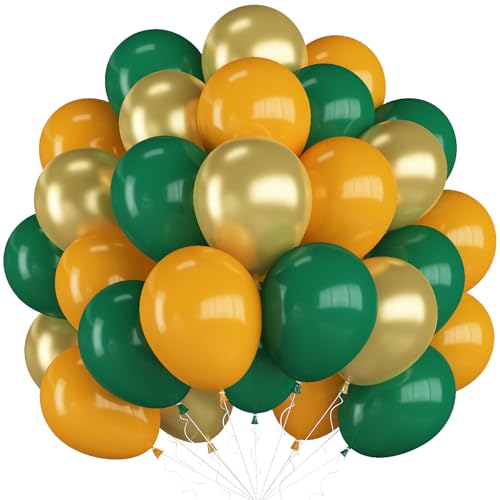 Image of Green Yellow Gold Balloons, 12 Inch Dark Emerald Green Yellow Balloons, Sage Green Metallic Gold Balloon for Birthday Graduation St. Patrick's Day Tropical Summer Garden Party Decorations Supplies