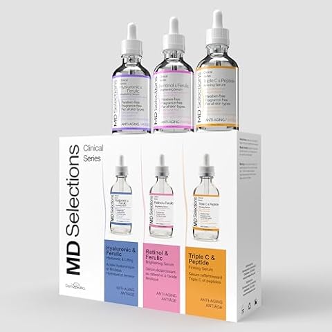 [3-PACK] MD Selections Retinol Hyaluronic Ferulic Triple C Peptide Lifting Serum Bundle for Face, 3 Fl Oz - Skin Firming Plumping Boost Collagen Cover