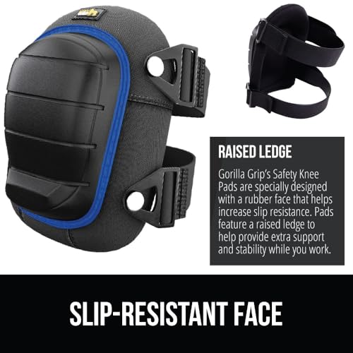 Image of GORILLA GRIP Knee Pads for Work, Gel Cushion Soft Foam for Men Blue | All Day Comfort, Slip Resistant Heavy Duty Hard Cap, Adjustable Straps for Flooring, Construction, Roofing and Gardening
