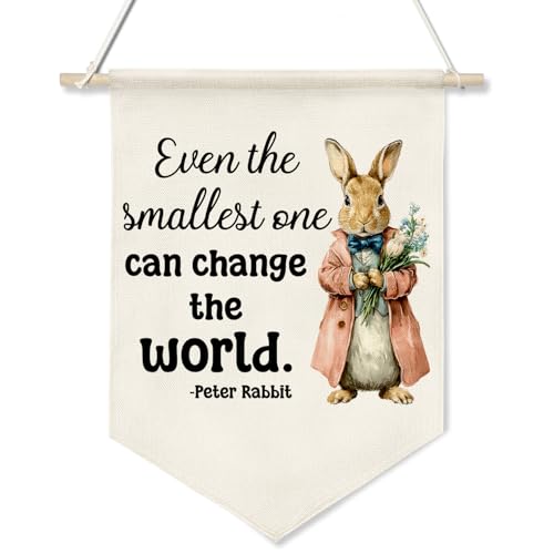 Retro Rabbit Motivational Wall Banner-Even the Smallest One Can Change the World Canvas Flag Sign,Inspirational Wall Poster Decor for Bedroom Playroom Classroom 11x16Inch(KD31)