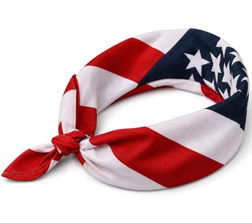 Shimmer Anna Shine Red White and Blue American Flag Bandana Headband USA for Men and Women - Neck and Face Scarf Head Wrap (Red White and Blue Cotton USA)