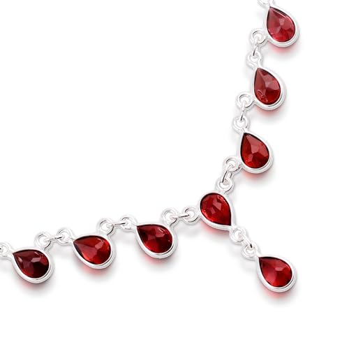 NOVICA Artisan Handmade Garnet Waterfall Necklace Artisan Crafted Sterling Silver Red India Birthstone [16.5 in L x 0.2 in W Extender 0.4 in L x 0.2 in W Pendant(s) 0.9 in L x 0.2 in W] ' Scarlet4