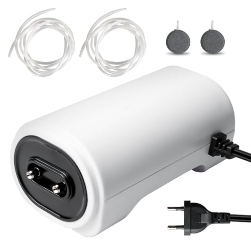 Bomba de aire para acuario, 8 W, bomba de oxígeno ajustable, bomba de oxígeno para acuario, potente bomba de aireación, con accesorios con 2 tomas de aire