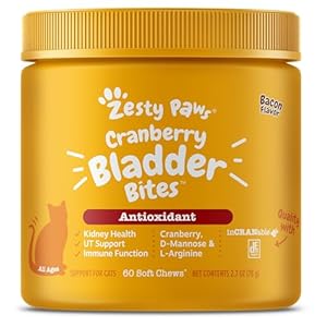 Zesty Paws Cranberry Urinary Tract Bites for Cats – Kidney & Urinary Tract Health – Soft Chews with D-Mannose, Vitamin B6 & L-Arginine – Immune & Gut Support – Bacon – 60 Count