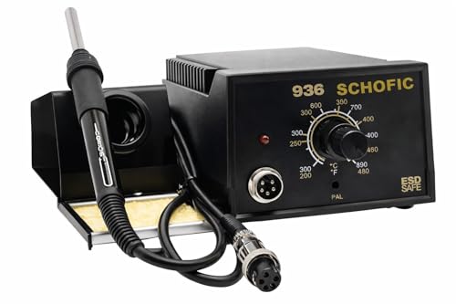 Image of SCHOFIC 936 Rework Soldering Station Set with Soldering Iron Handle, Iron Holder, High Temperature Resistant Sponge, Manual, and Power Plug