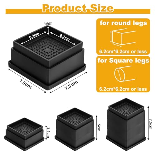LYCXAMES Lot de 8 rehausseurs de Meubles réglables 2,5 cm, 5 cm, 7,5 cm Empilables pour Pieds de Table, Rehausseur Pieds de lit, Rehausseur Antidéapants Pied Canape – vue 2