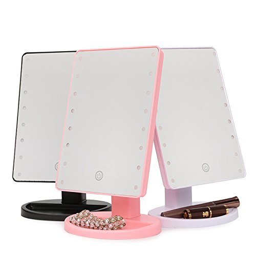 Over The Clound 22 LED Pink Touch Screen Makeup Mirror Professional Vanity Mirror Lights Health Beauty Adjustable Countertop 180 Rotating