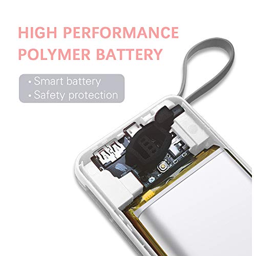 Power Bank Topmate 10000mAh Portable Charger with Built-in Type-C Micro & iOS Cable as Lanyard | Artifice Design for Cellphone and Pad etc. |Pink
