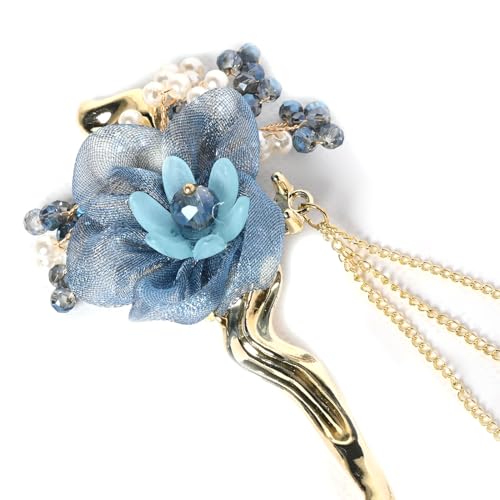 Image of 1 Pcs Chinese Hair Sticks Vintage Hairpin Handmade Flower Hair Chopsticks With Tassel Chinese Hair Pins Hair Stick For Long Hair 15Cm (Golden)