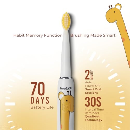 Image of beatXP Jiggle Sonic Electric Toothbrush for Kids with 2 Brush Heads & 3 Cleaning Modes | Rechargeable Electric Toothbrush | 20500 strokes /min with Long Battery Life (Snowy White)