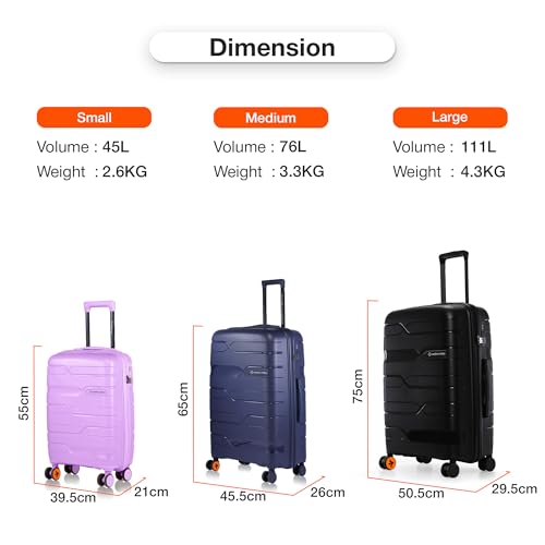 Image of Nasher Miles Paris Hard-Sided Polypropylene Luggage Set of 3 | 55cm, 65cm & 75cm | 8 Wheels Double Spinner Small, Medium & Large Trolley Bag for Travel | Suitcase (Multicolor)