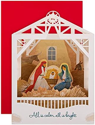 Hallmark Christmas Card - Traditional 3D Pop-Up All Is Calm Nativity Scene Design