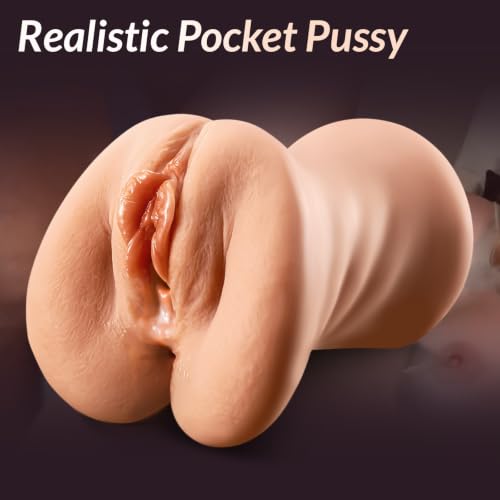 Image of Pocket Pussy for Men, 3-in-1 Realistic Male Masturbator with Mouth Vagina and Anus, 7.1 inch Deep 3D Textured Male Sex Toy for Endurance Training & Pleasure, Discreet Brown Skin Stroker Doll