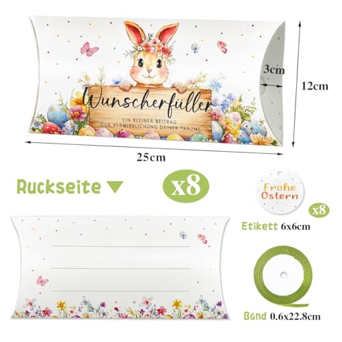 Wunscherfüller Geldgeschenk Ostern Verpackung, 8 Stück Geldgeschenke Kissenschachteln Geschenkbox befüllen, Kleine Ostergeschenke für Kinder, Gutschein Ostern Verpackung