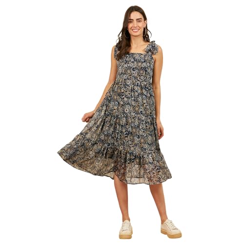 Image of Carlton London Women's Chiffon Fit and Flare Midi Dress