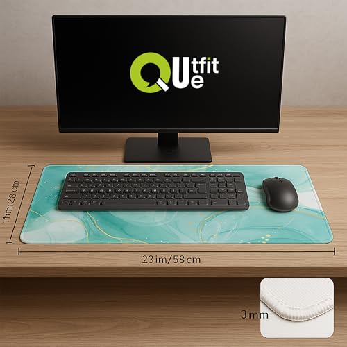 Image of Printed Gaming Mousepad - Premium Stitched Edges, Smooth Surface,Size 11x23 inches, Non-Slip Rubber Base - Ideal for Office & Gaming Setup (Art Gold Teal Marble)