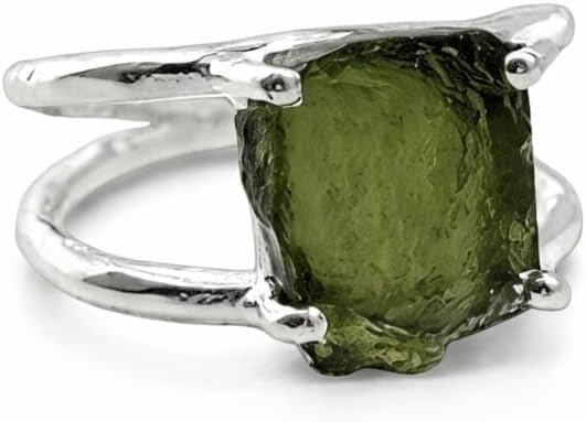 Moldavite Rough Gemstone Ring | 925 Sterling Silver Statement Ring | Natural Moldavite from Czech Republic | Certified Unique Jewelry Gift for Women