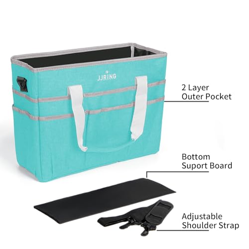 Image of JJRING Craft Organizer Tote Bag, Large Art Storage Caddy with Multiple Pockets, Sky Blue Sewing Bag for Art, Craft, Scrapbooking, School, Medical, and Office Supplies Storage
