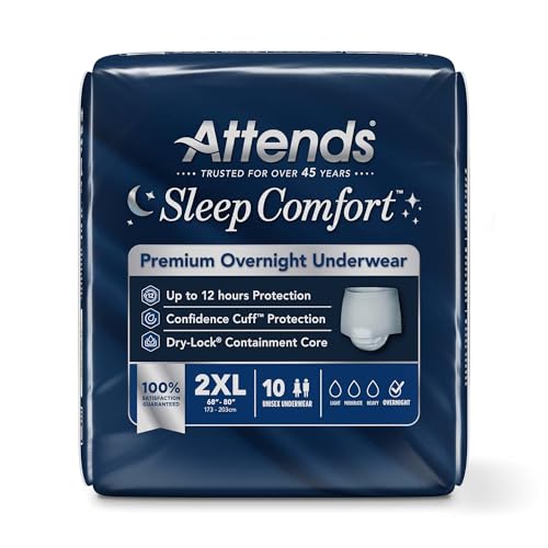 Attends Sleep Comfort Premium Overnight Underwear for Adults, 2XL (68-80
