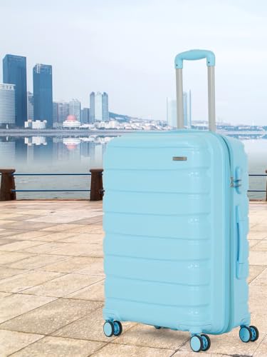 Image of Teakwood MA Trolley Bag, Hard with Zipper Closure, Adjustable Push Button & Cross Side Strap, Number Lock System 360 Degree (Sky Blue, Set of 2)