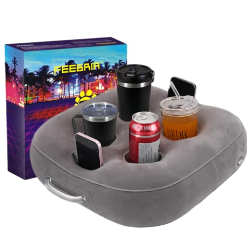 Funbroz Quadratische Schwimmende Getränkehalter für Pool & Whirlpool - 6 Fächer, Stabiles PVC-Design für Snacks, Drinks & Zubehör (42x42x5cm) (Silver)