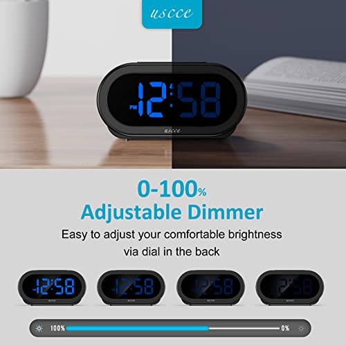 Uscce Small Digital Alarm Clock With Usb Port For Charging, 0-100% Adjustable Brightness Dimmer, Blue Digit Display, Alarm Volume With 5 Alarm Sounds, 12/24Hr, Snooze, Compact Alarm Clock For Bedroom #TOP2
