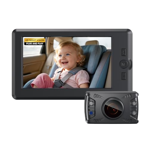 Image of GROWNSY Baby Car Camera with Night Vision, 4.3 Inch HD Display | Baby Car Monitor with Wide Clear View, Rear Facing to Observe Baby, 360° Adjustable, Auto IR Night Vision