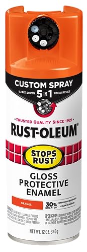 Image of Rust-Oleum Stops Rust Custom 5-in-1 Spray Paint, Gloss Orange | Rust Preventive Enamel, Multi Surface (Metal, Wood and More), Adjustable Dial for Better Control, Fast Dry, Comfort Tip
