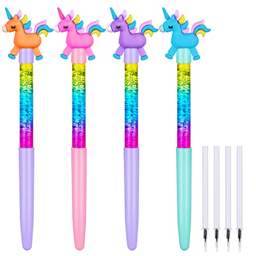 OFFCUP Estilos Lindos Bolígrafos De Tinta De Gel, 4pcs Pluma De Unicornio, Bolígrafo De Tinta De Gel, Bolígrafos De Gel Divertidos Para Niños, Regalo Cumpleaños Infantiles Colegio Premios Escolares -D