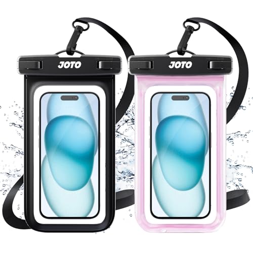 Image of JOTO 2 Pack Universal Waterproof Phone Case for iPhone 17 Air 16 15 14 13 12 11 Plus Pro Max, IPX8 Cellphone Dry Bag XR X SE, Galaxy S23 S22 S21 S20+ S20 S10 Plus Note, Pixel up to 7 inch -Black /Pink