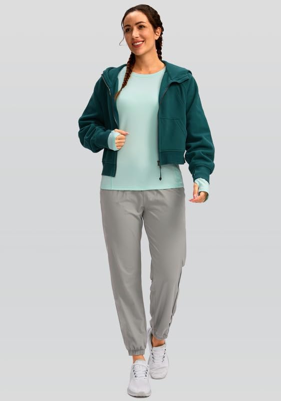 Women's Thermal Fleece Tops Long Sleeve Workout Shirts Running Athletic Base Layer with Thumb Holes Zipper Pocket - Image 6