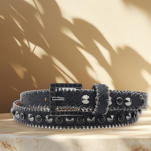 Western Waist Belt with PU Leather Waist Accessory Rhinestones Rivet Studded Adjustable for Men and Women Jeans Dresses3