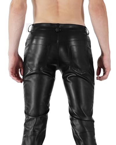 Bockle® Vegan Stretch Leather Pants Black Imitation Faux Leatherette Leather Pants Men2