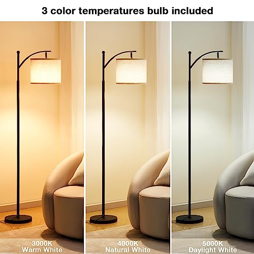 Ambimall Floor Lamps for Living Room with 3 Color Temperatures, Standing Lamp Tall with Adjustable Linen Shade, Tall Lamps for Living Room Bedroom Office Classroom Dorm Room, 9W Bulb Included - Image 4