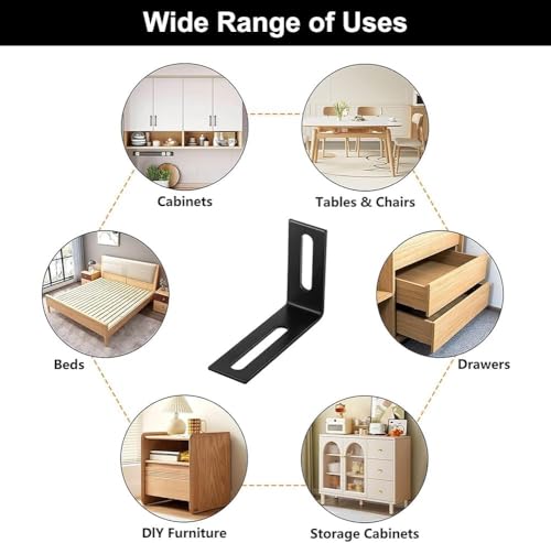 20 Stück Winkelverbinder Schwarz 40 x 60mm Verstellbare Befestigungswinkel Winkel Metall mit 2 Langloch, 90 Grad Möbel Eckwinkel Edelstahl Winkel Ecke Klammer für Holzmöbel Tische Stühle