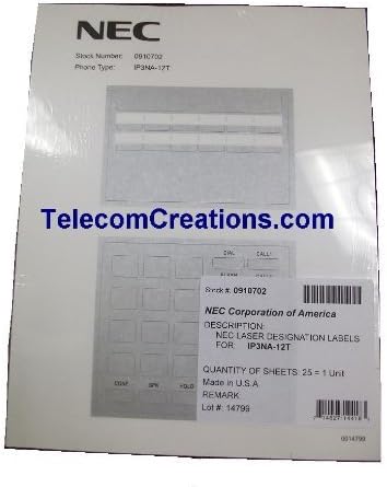 NEC DESI Laser Labels for the IP-12e & DG-12e Phones / Part# 0910064 IP3NA-12TIXH & Part# 0910044 IP3NA-12TXH ~ Stock# 0910702 ~ DESI IP3NA-12T
