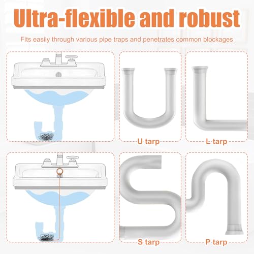 Abflussreiniger Spirale 81cm 5er-Pack mit 2 45 cm Rohrbürste, Drain Snake Wiederverwendbar, Abflussspirale Dünn, Flexible Reinigungsbürste für Badewanne, Kanal, Waschbecken