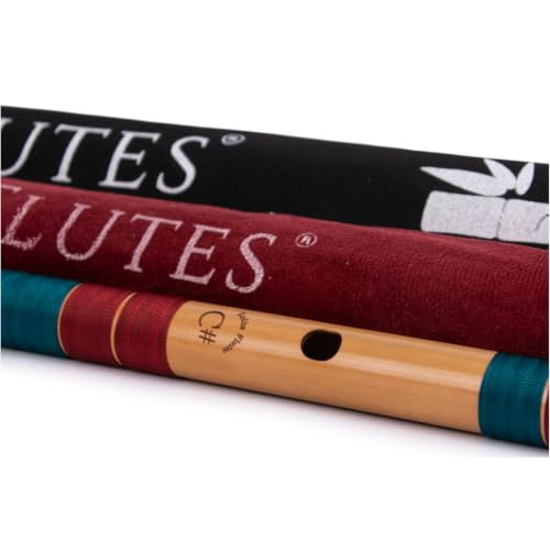 Image of Radhe Flutes Bamboo Bansuri C Sharp Right Handed Middle Octave (18 inch) With Hard Cover (Beige Flute With Maroon & Dark Green Threads)
