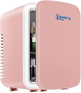 WANNYTON Mini Fridge 4 Litre / 6 Can Portable Fridge Cooler/Warmer, Car Fridge Drinks Fridge, Table Top Fridge Small Fridge for Skincare, Cosmetics, AC/DC, 220V/12V, Pink, 24.5x18.5x27cm