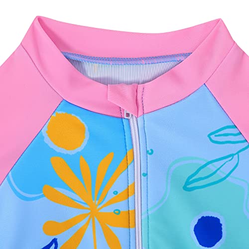 Kukume Kids Girls Short Sleeves Swimsuit Zip Up One Piece Swimwear Ruffle Skirts Bathing Suit Rash Guard Wetsuit Pink #TOP5