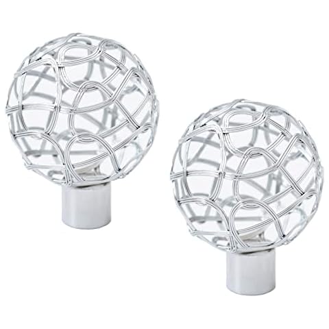UFURMATE Curtain Finials, 2Pcs Silver Drapery Rail Pole Head Cap Decorative Window Curtain Rail End Metal Curtain Rod Pole Finials Ends, Inner Diameter 19mm (No Screws) Cover