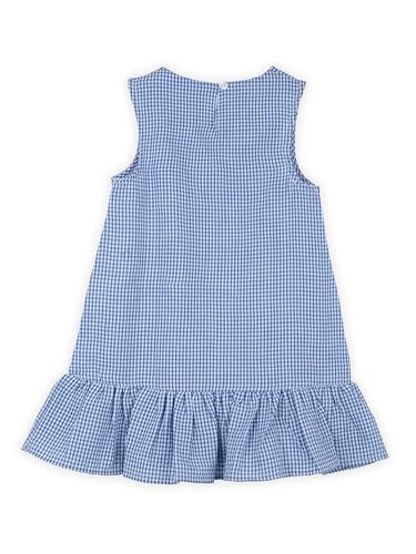 Image of Kidbea Girls Blue Cotton Checked Sleeveless A-Line Dress with White Bow Applique, Soft & Breathable Summer Frock for Toddlers and Kids, Casual & Trendy Outfit
