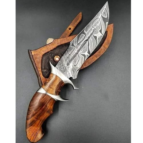 Delta:Hand Made Damascus Bowie knife with Rose Wood Handle-Best For Gift -Best for Camping-Indoor & Outdoor Use Knife (RW002) (Brown)