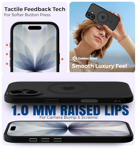 Image of Golden Sand Rugged Frosted MagSnap Back Cover Case for iPhone 17 5G Compatible with MagSafe - Semi Transparent,Shockproof, Slim, Matte Grip, Strong Magnets (Space Black, TPU+PC)
