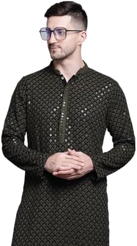 Jompers Mens Sequin Embroidered Pure Cotton Kurtas