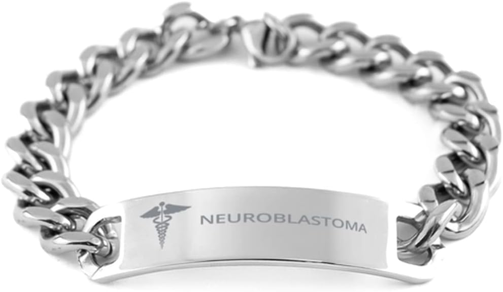 Medical Cuban Chain Stainless Steel Bracelet, Neuroblastoma Awareness, Medical Symbol, SOS Emergency Health Life Alert ID Engraved Stainless Steel Silver Jewelry Adjustable Bracelet For Men Women Teen